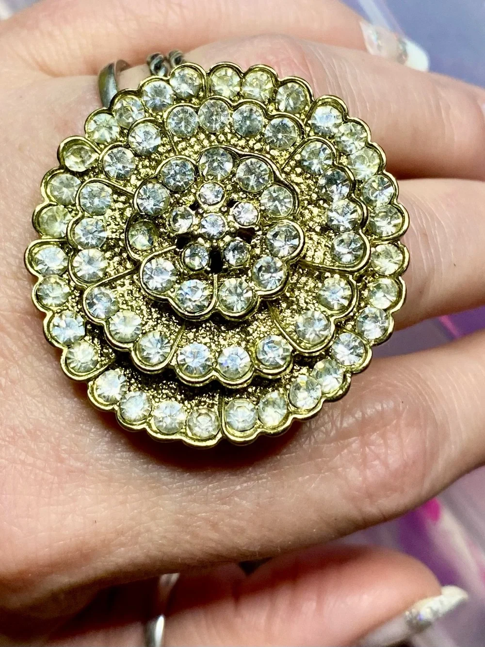 Gold Crystal Flower Cocktail Ring - Women Jewelry